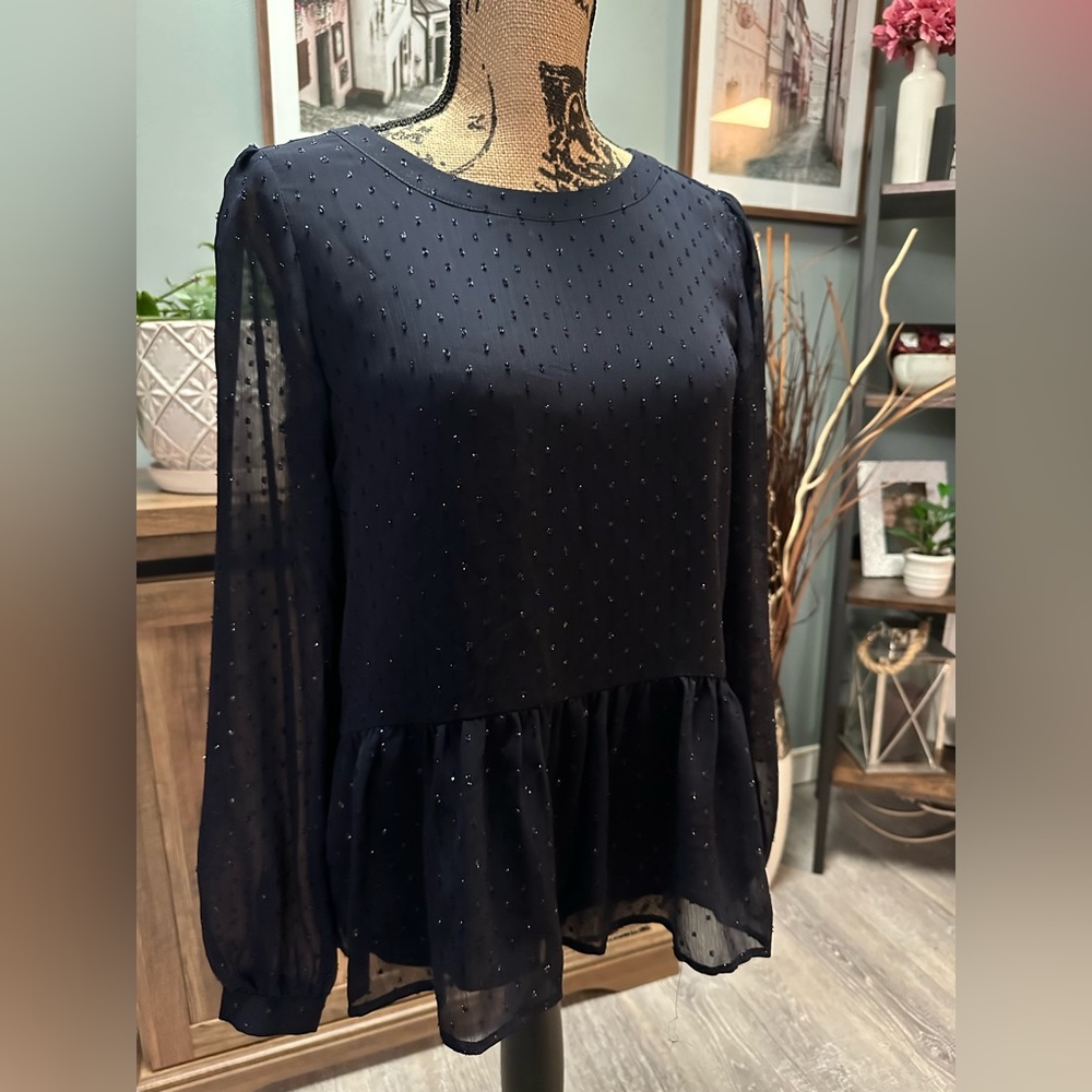 Loft blouse with sheer overlay and sheer aleeves. Size XS. - Picture 2 of 3